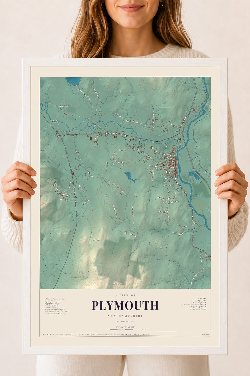 NH Current Atlas 2026 | Plymouth | 18" x 24" | W/ White Ayous Wood Frame