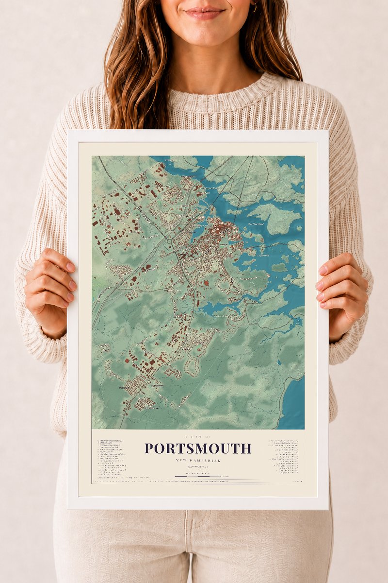 NH Current Atlas 2026 | Portsmouth | 12" x 18" | W/ White Ayous Wood Frame