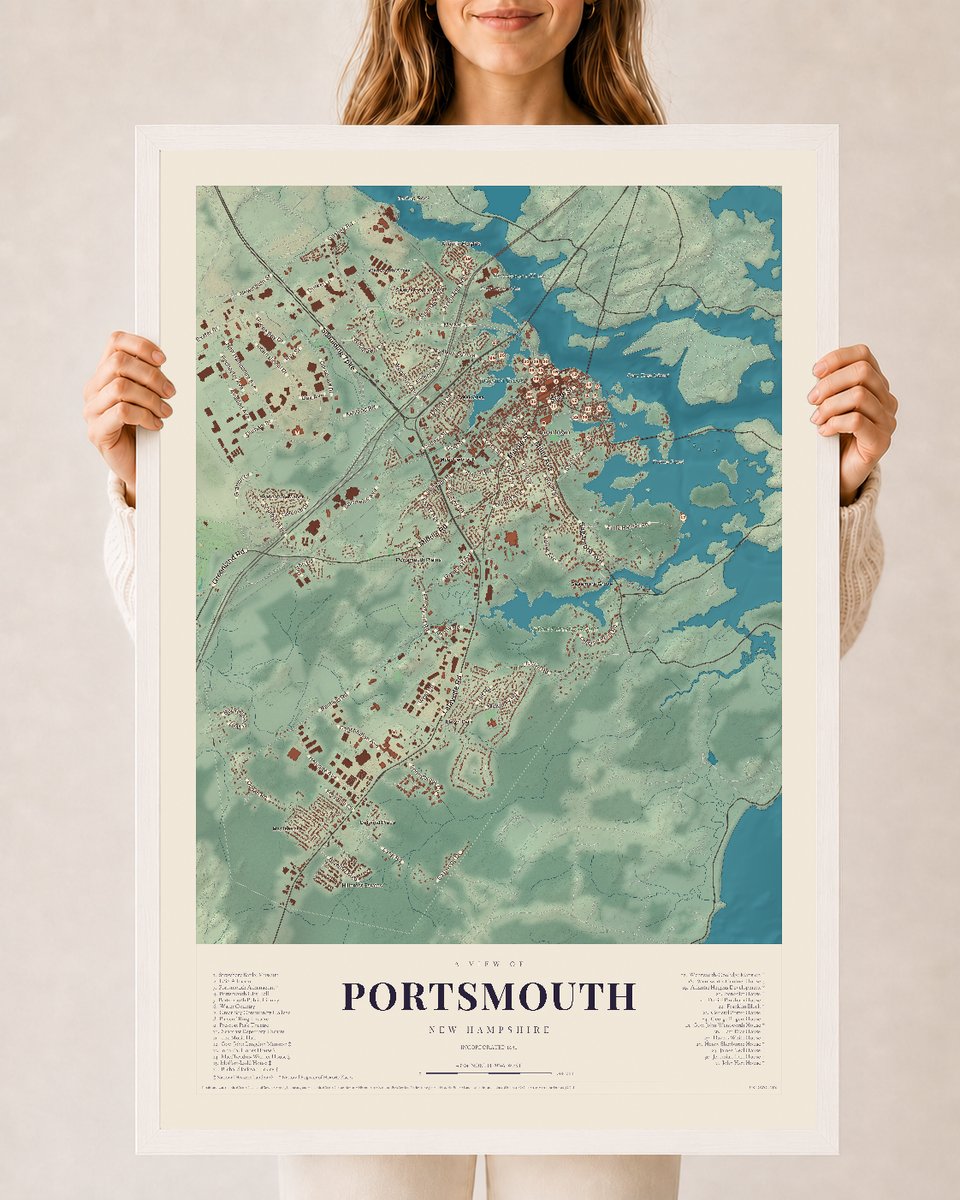 NH Current Atlas 2026 | Portsmouth | 24" x 36" | W/ White Ayous Wood Frame