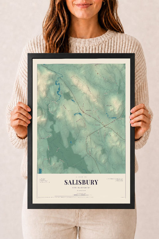 Map of Salisbury, New Hampshire, 12 x 18 inch print in a black wood frame