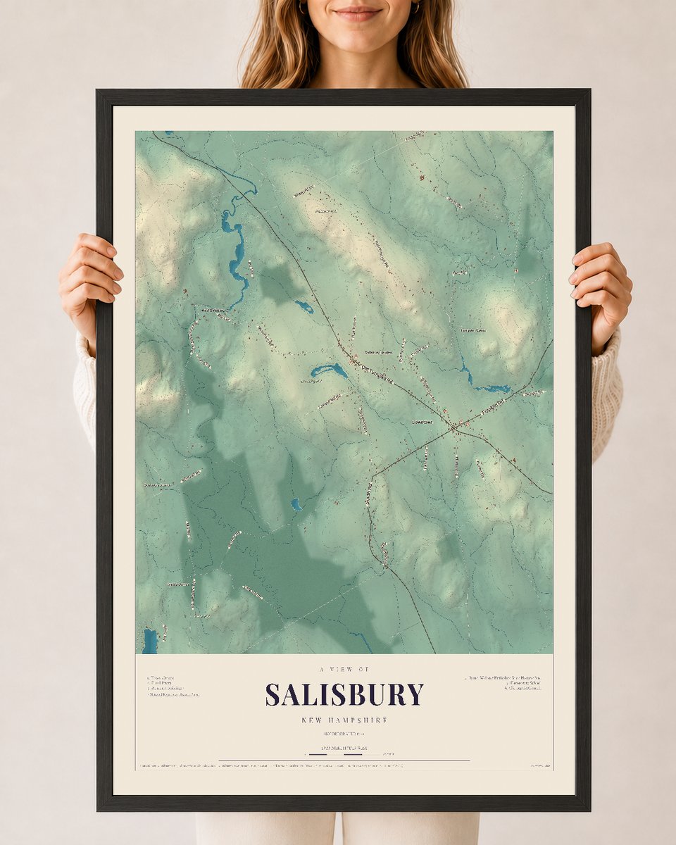 NH Current Atlas 2026 | Salisbury | 24" x 36" | W/ Black Ayous Wood Frame