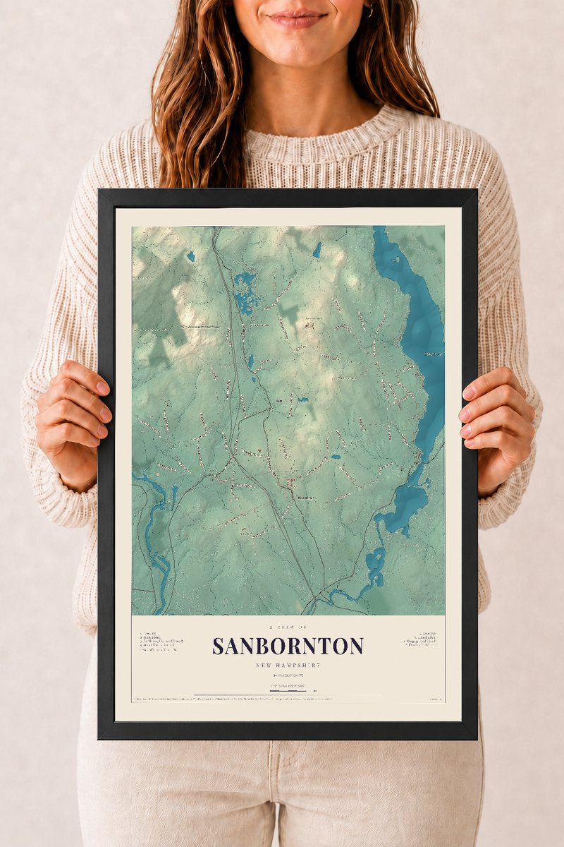 NH Current Atlas 2026 | Sanbornton | 12" x 18" | W/ Black Ayous Wood Frame