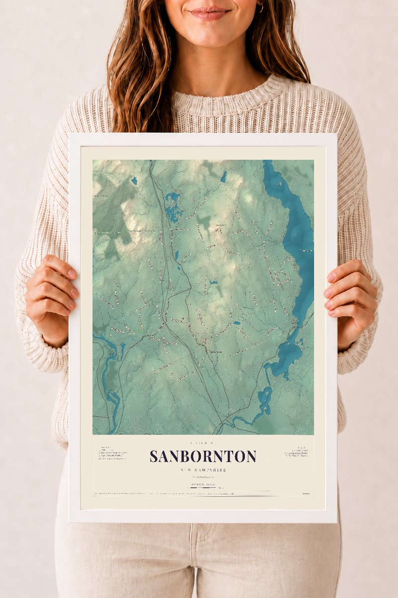 NH Current Atlas 2026 | Sanbornton | 12" x 18" | W/ White Ayous Wood Frame