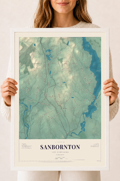 NH Current Atlas 2026 | Sanbornton | 18" x 24" | W/ White Ayous Wood Frame