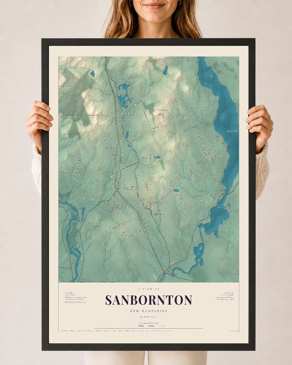 NH Current Atlas 2026 | Sanbornton | 24" x 36" | W/ Black Ayous Wood Frame