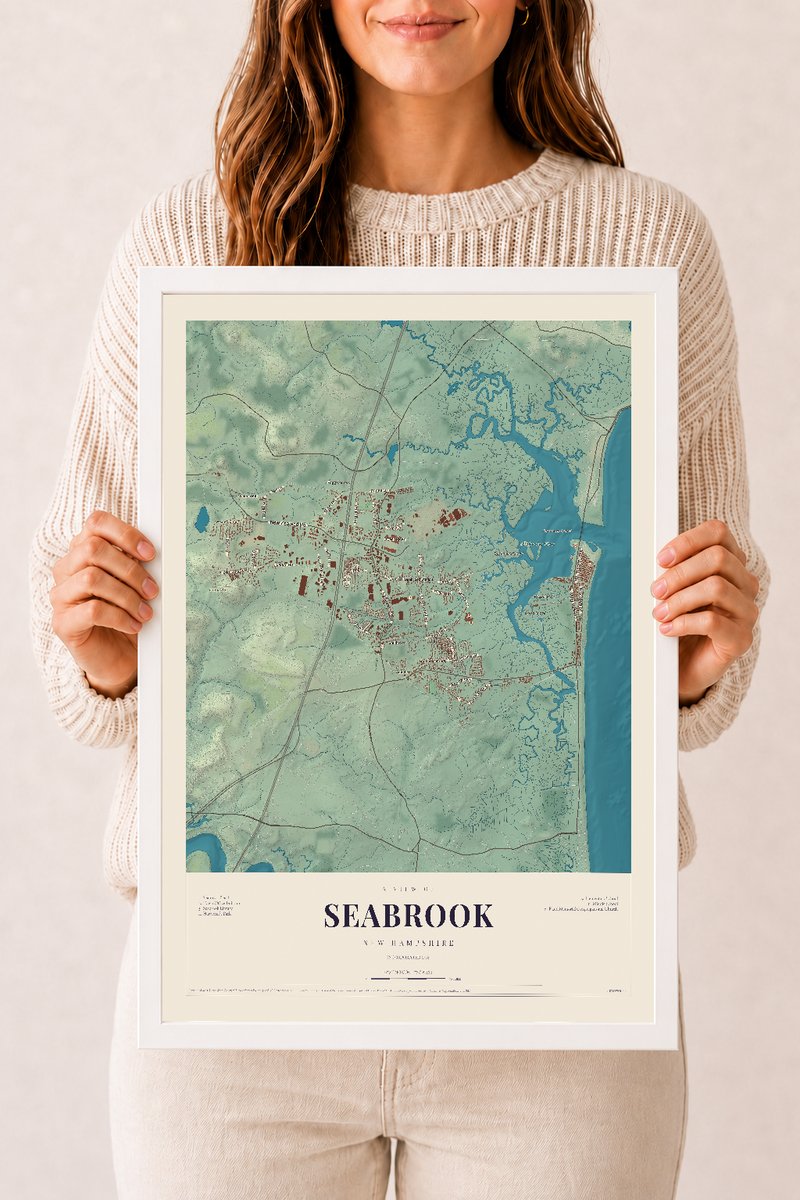 NH Current Atlas 2026 | Seabrook | 12" x 18" | W/ White Ayous Wood Frame