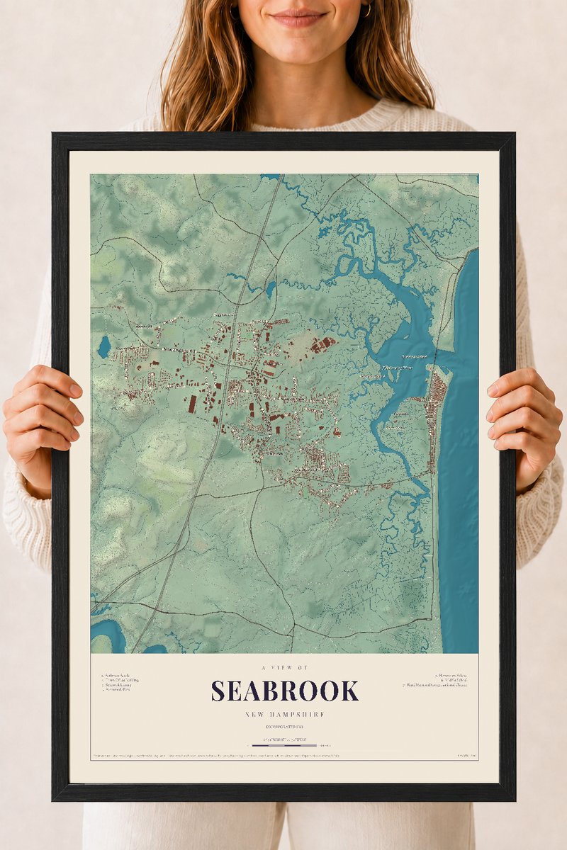 NH Current Atlas 2026 | Seabrook | 18" x 24" | W/ Black Ayous Wood Frame