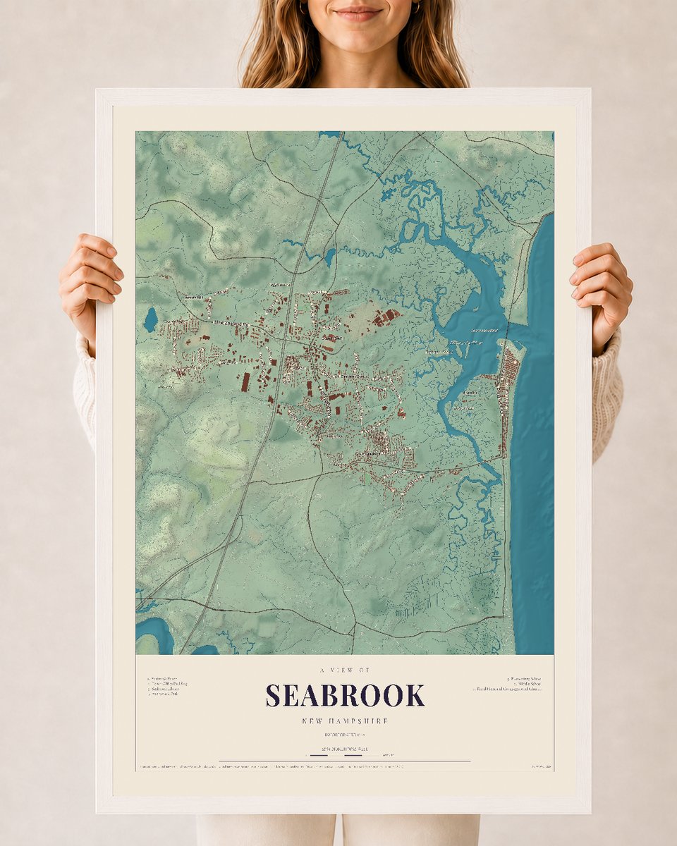 NH Current Atlas 2026 | Seabrook | 24" x 36" | W/ White Ayous Wood Frame