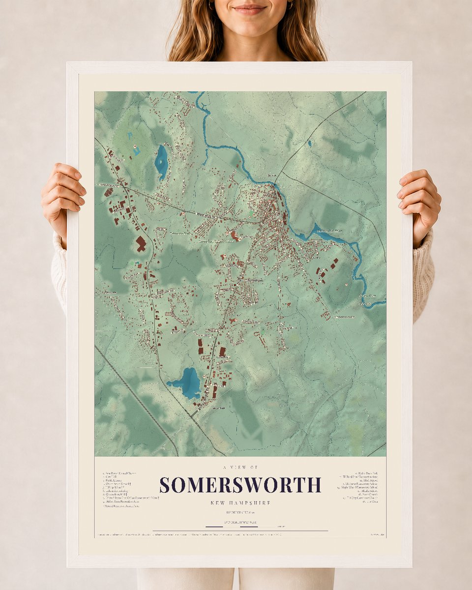 NH Current Atlas 2026 | Somersworth | 24" x 36" | W/ White Ayous Wood Frame