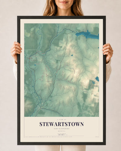 Map of Stewartstown, New Hampshire, 24 x 36 inch print in a black wood frame