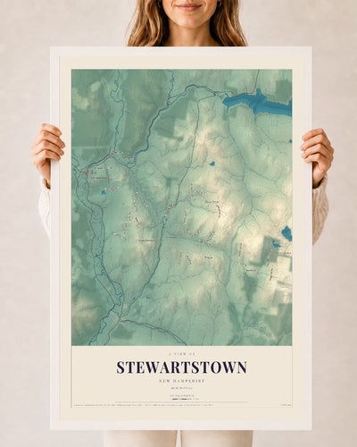 Map of Stewartstown, New Hampshire, 24 x 36 inch print in a white wood frame