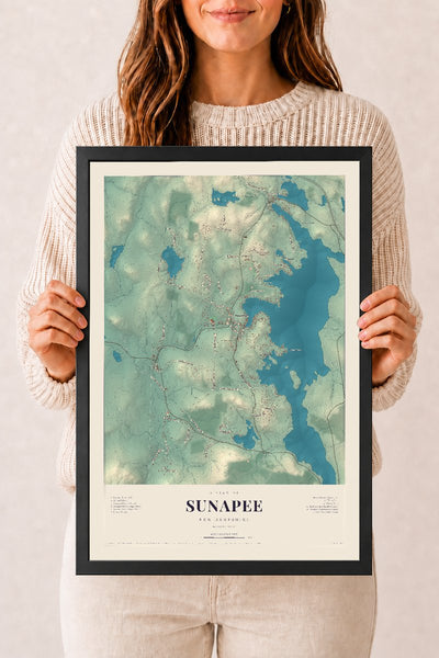 NH Current Atlas 2026 | Sunapee | 12" x 18" | W/ Black Ayous Wood Frame
