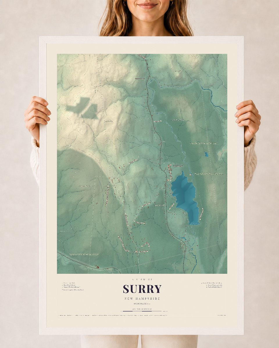NH Current Atlas 2026 | Surry | 24" x 36" | W/ White Ayous Wood Frame