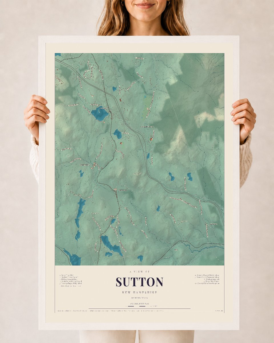 NH Current Atlas 2026 | Sutton | 24" x 36" | W/ White Ayous Wood Frame