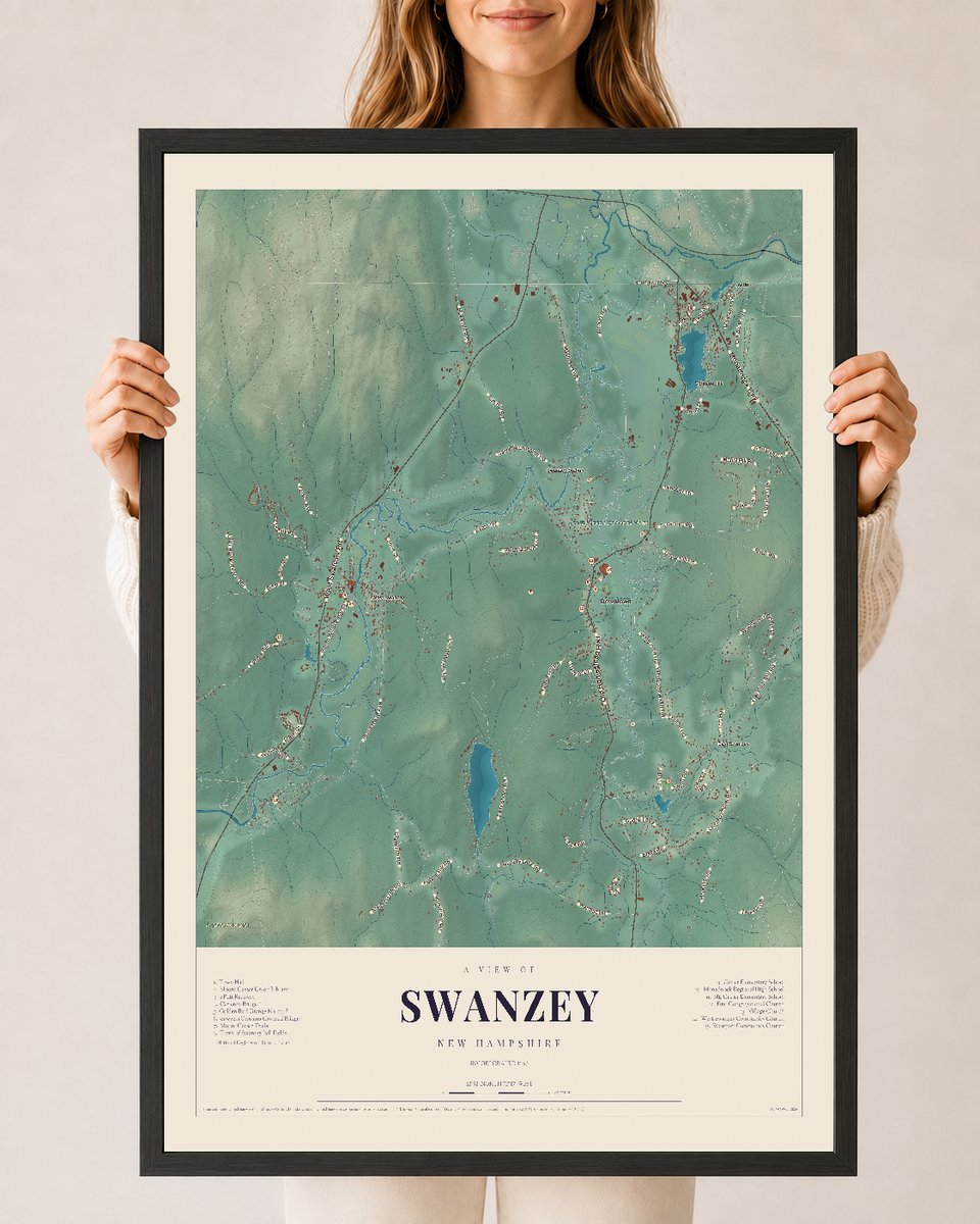 NH Current Atlas 2026 | Swanzey | 24" x 36" | W/ Black Ayous Wood Frame