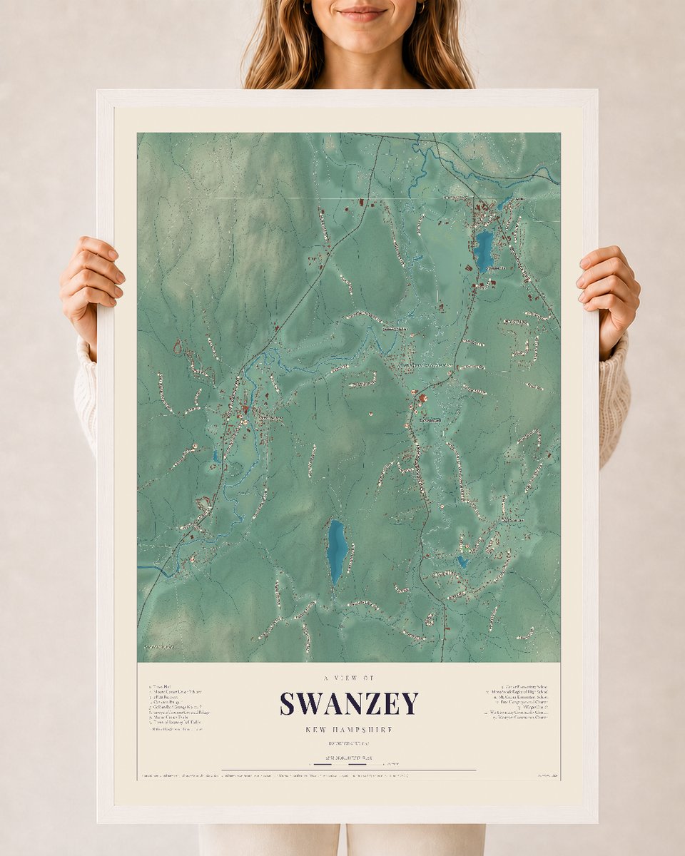 NH Current Atlas 2026 | Swanzey | 24" x 36" | W/ White Ayous Wood Frame