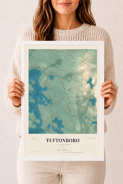 NH Current Atlas 2026 | Tuftonboro | 12" x 18" | W/ White Ayous Wood Frame