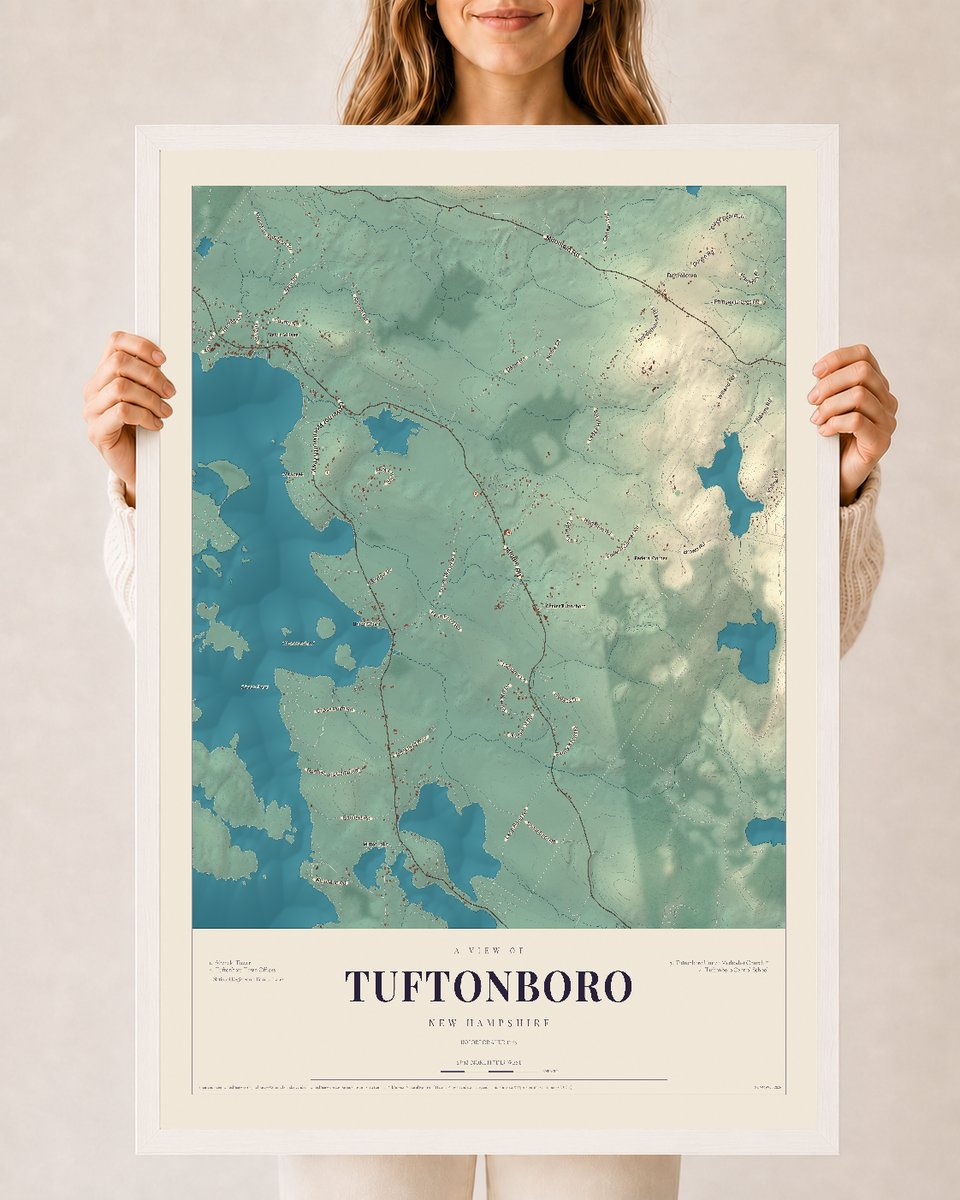 NH Current Atlas 2026 | Tuftonboro | 24" x 36" | W/ White Ayous Wood Frame