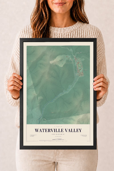 NH Current Atlas 2026 | Waterville Valley | 12" x 18" | W/ Black Ayous Wood Frame