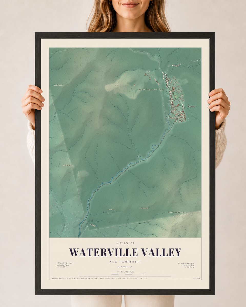 NH Current Atlas 2026 | Waterville Valley | 24" x 36" | W/ Black Ayous Wood Frame