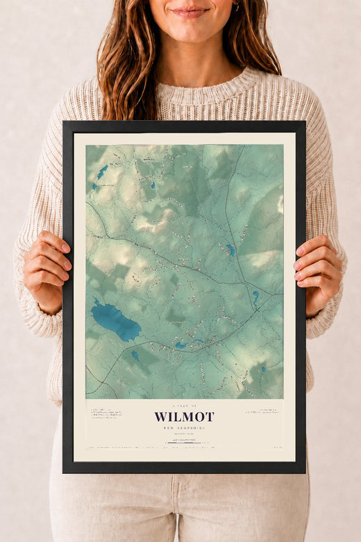 Map of Wilmot, New Hampshire, 12 x 18 inch print in a black wood frame