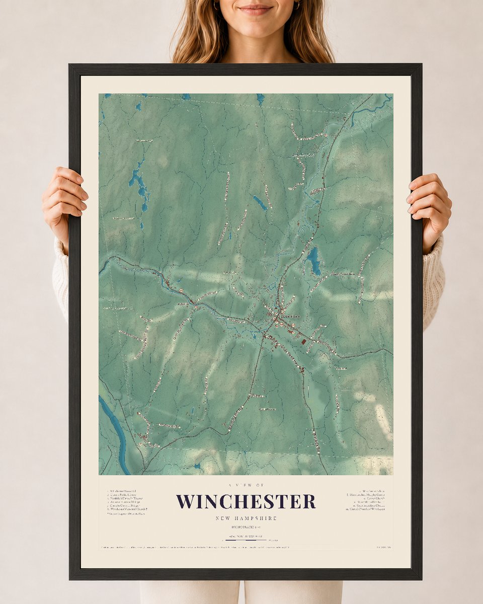 NH Current Atlas 2026 | Winchester | 24" x 36" | W/ Black Ayous Wood Frame