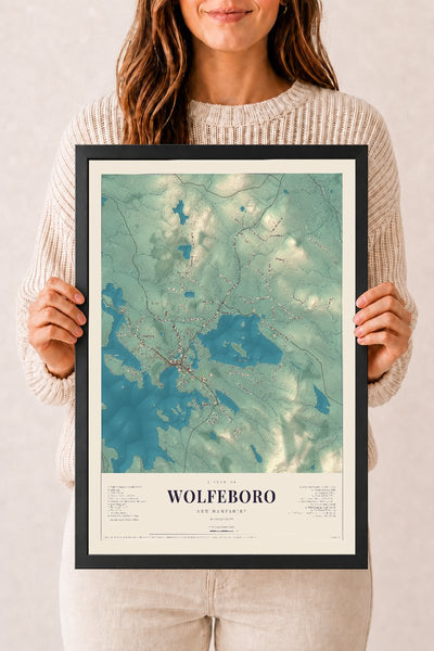 NH Current Atlas 2026 | Wolfeboro | 12" x 18" | W/ Black Ayous Wood Frame