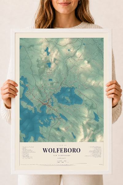 NH Current Atlas 2026 | Wolfeboro | 18" x 24" | W/ White Ayous Wood Frame