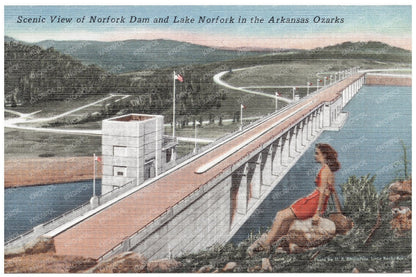 Norfolk Dam and Lake Postcard Arkansas Ozarks 1930 - 1945 - Available at KNOWOL