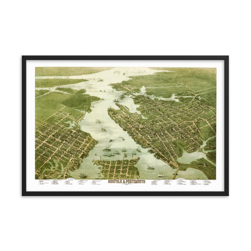 Norfolk & Portsmouth, VA 1873 Framed Map - Available at KNOWOL