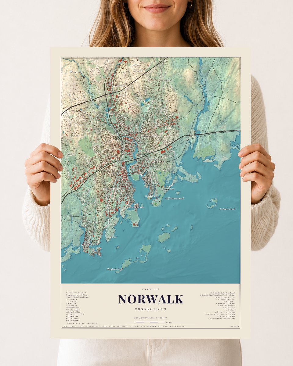 Norwalk, Connecticut map print, 12 x 18 archival matte print
