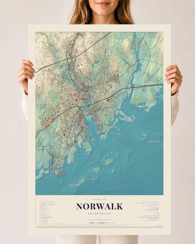 Norwalk, Connecticut map print, 24 x 36 archival matte print