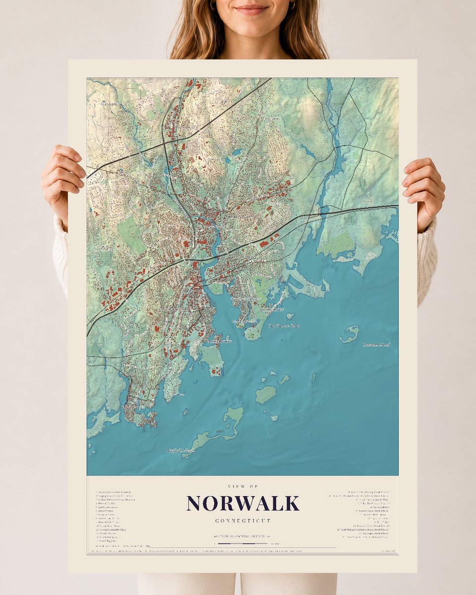 Norwalk, Connecticut map print, 24 x 36 archival matte print