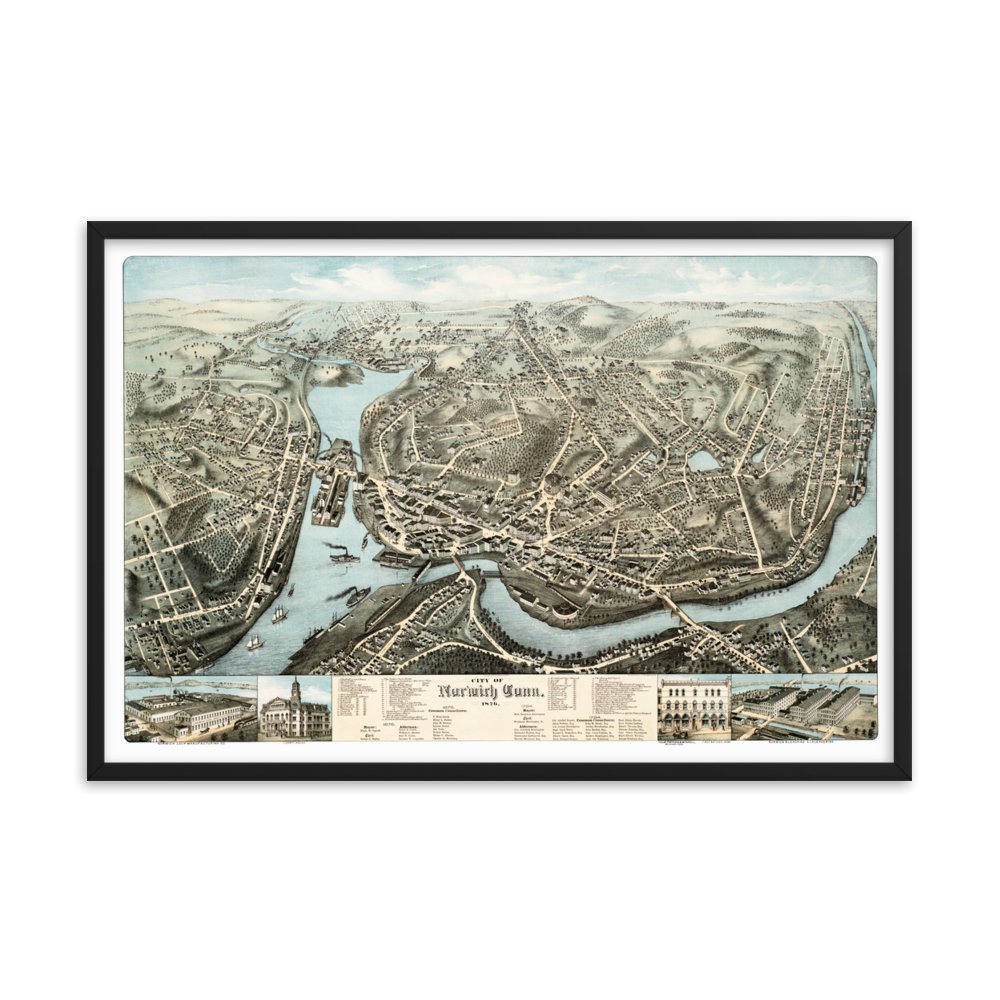 Norwich, Connecticut 1876 Framed - Available at KNOWOL