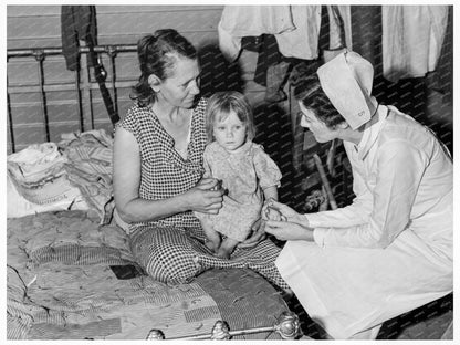 Nurse Cares for Sick Infant in California FSA Camp 1939 - Available at KNOWOL