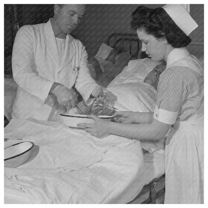 Nurse Training 1953 Student Assists Doctor with Dressing Change - Available at KNOWOL
