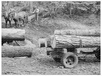 Ola Sawmill Co - op Members Maneuver Fir Log Idaho 1939 - Available at KNOWOL