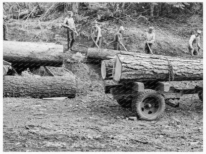 Ola Sawmill Co - op Members Rolling Log Idaho 1939 - Available at KNOWOL