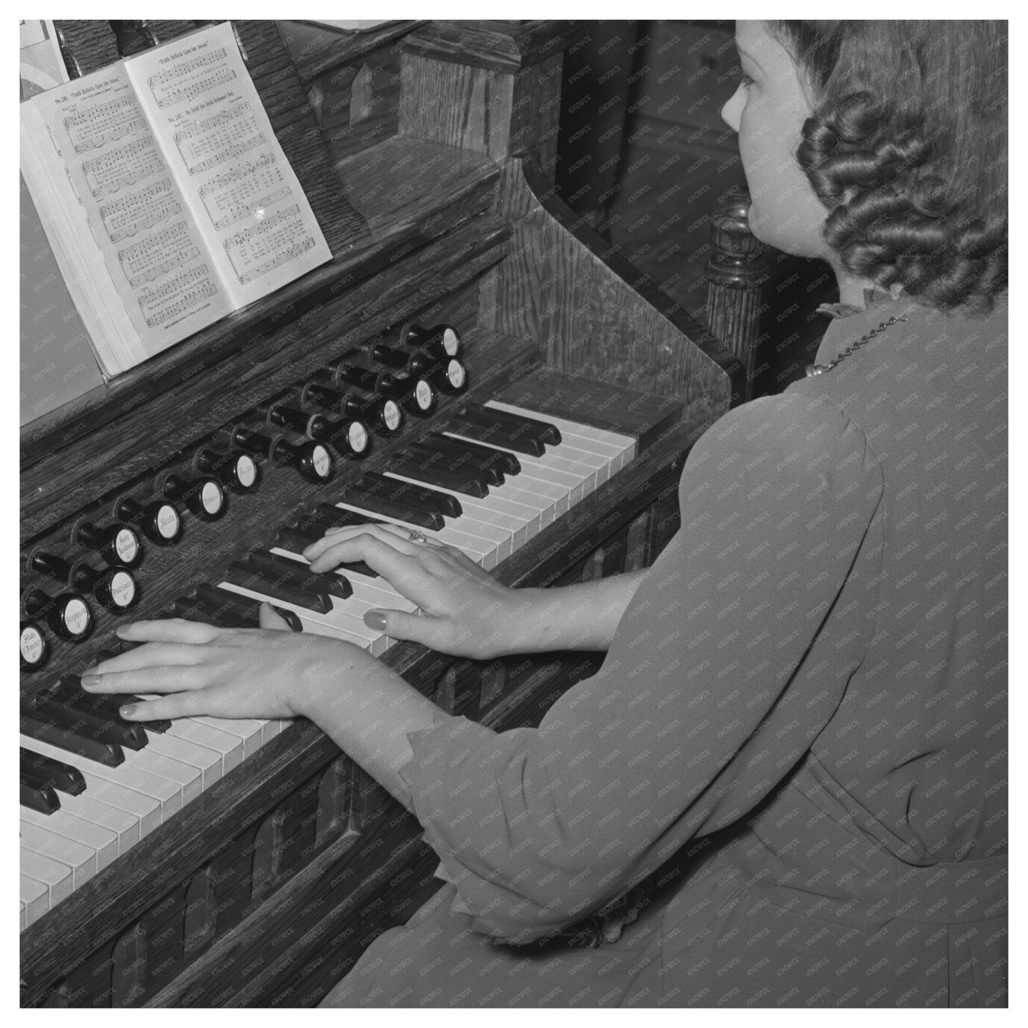 Organist at Latter Day Saints Church Mendon Utah 1940 - Available at KNOWOL