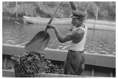 Oysters Unloaded from Boat in Olga Louisiana 1938 - Available at KNOWOL