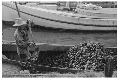 Oysters Unloaded from Fishermans Boat Olga Louisiana 1938 - Available at KNOWOL