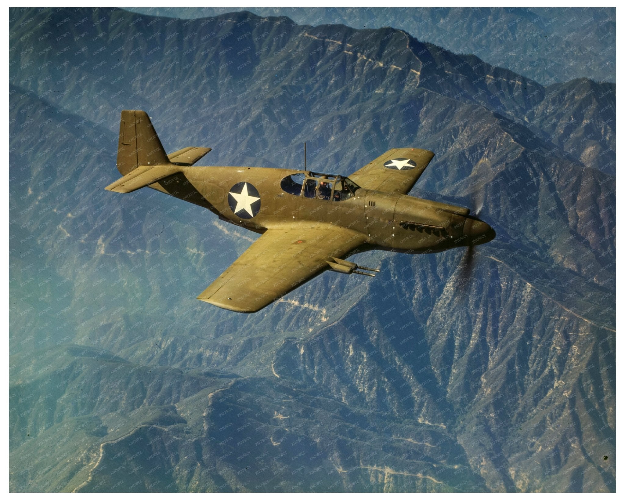 P - 51 Mustang in Flight Over Inglewood California 1942 - Available at KNOWOL