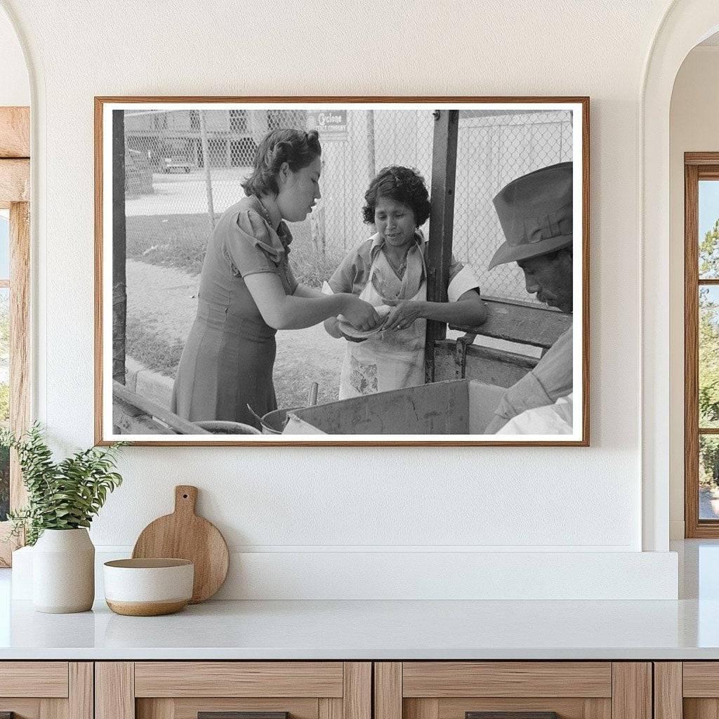 Pecan Sheller Buying Fried Beans in San Antonio 1939 - Available at KNOWOL