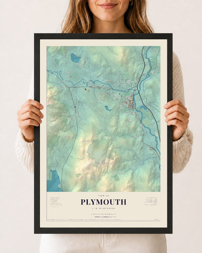 Plymouth, New Hampshire map print, 12 x 18 in black wood frame