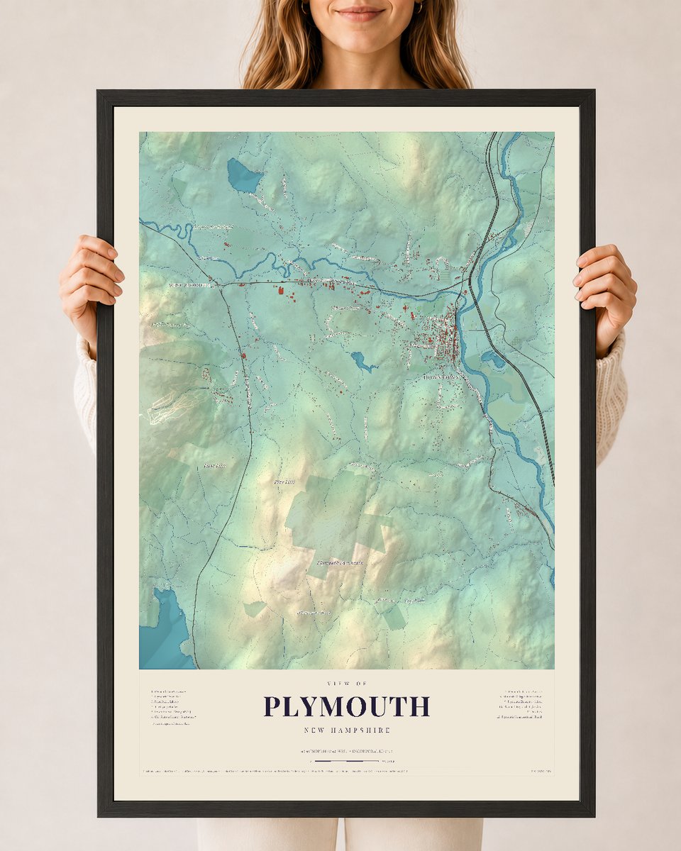 Plymouth, New Hampshire map print, 24 x 36 in black wood frame