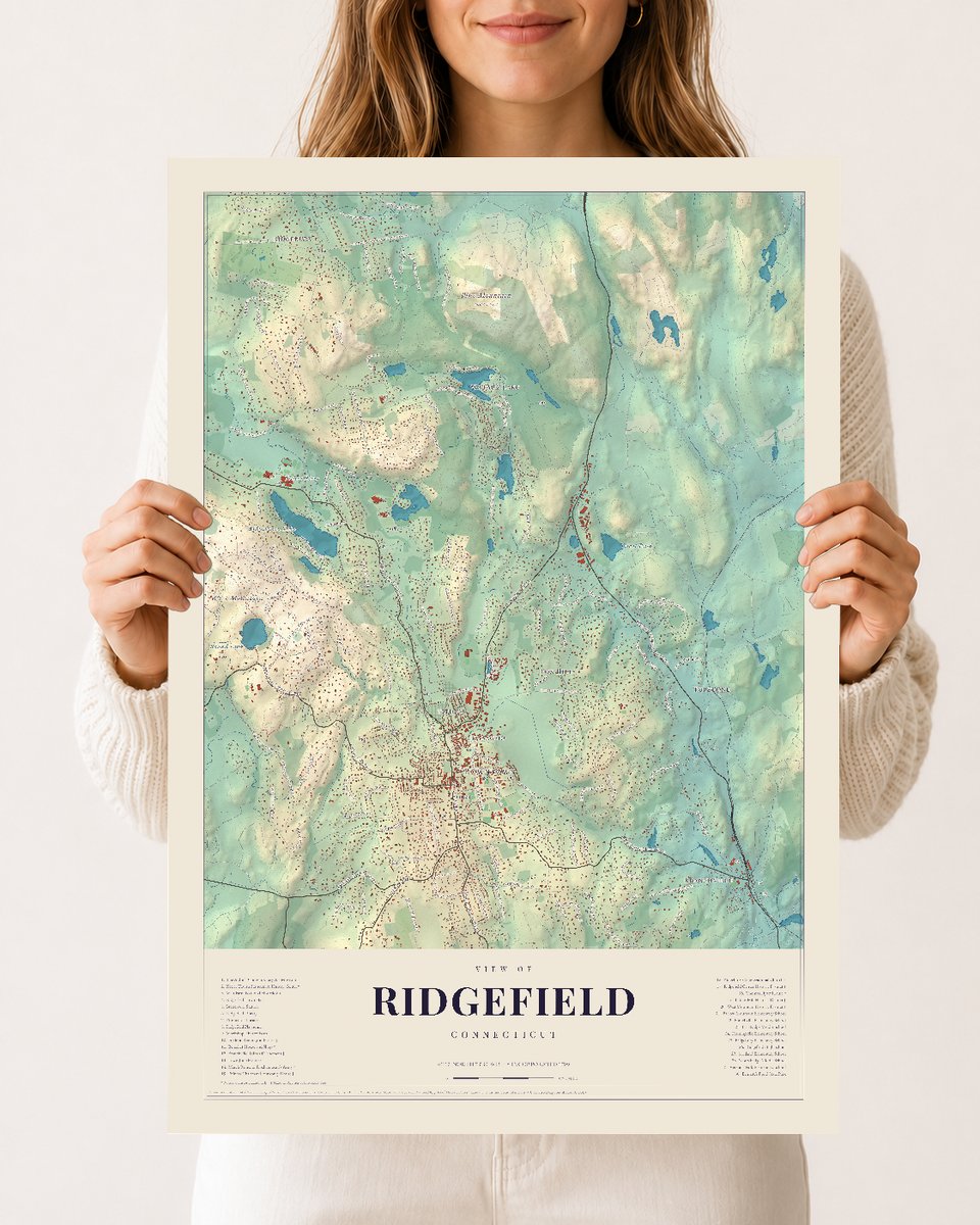 Ridgefield, Connecticut map print, 12 x 18 archival matte print