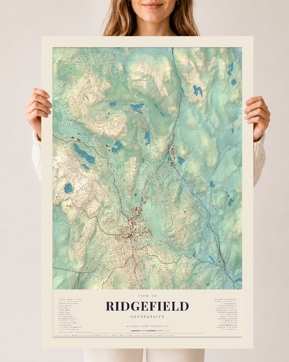 Ridgefield, Connecticut map print, 24 x 36 archival matte print