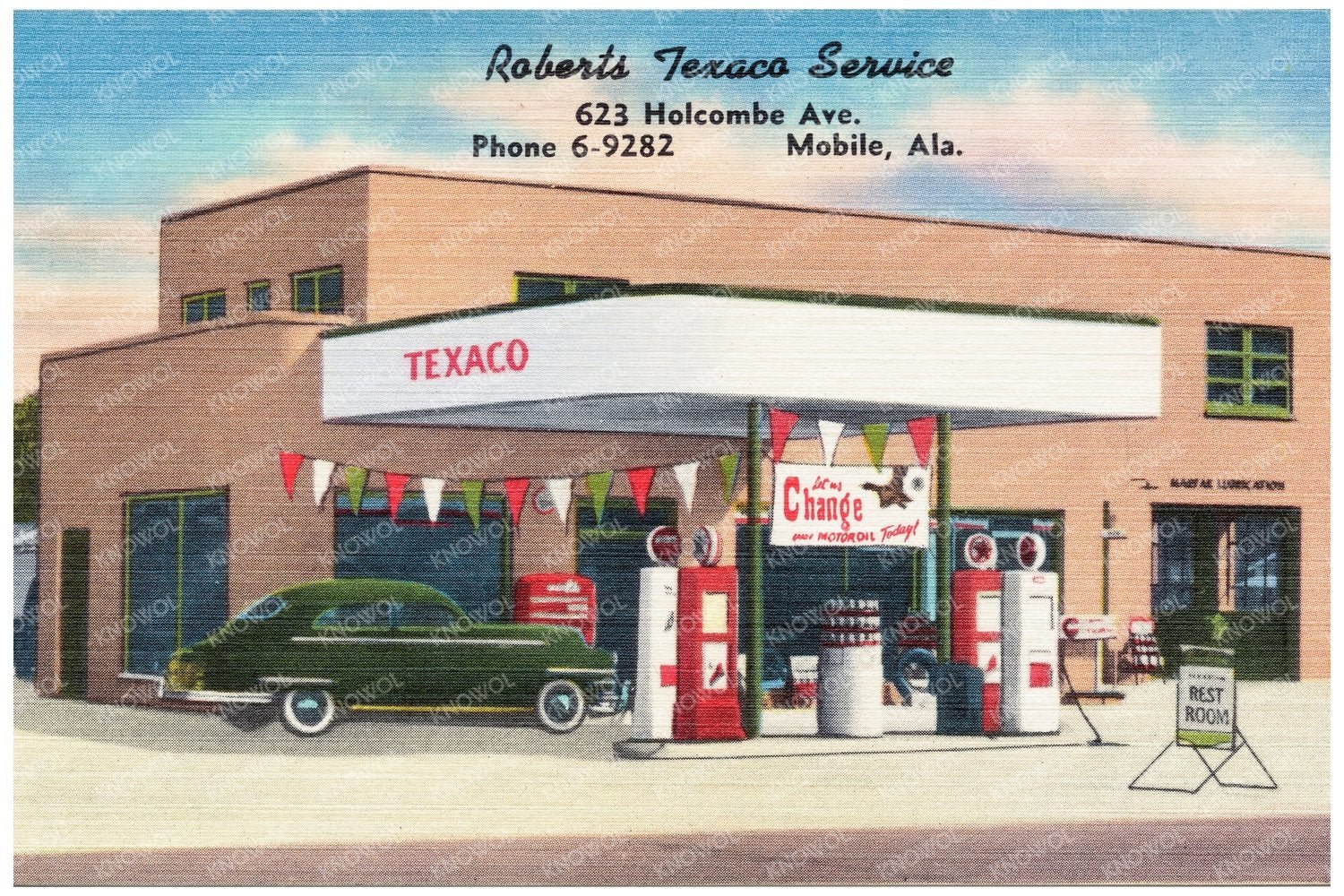 Roberts Texaco Service Vintage Postcard 1930 - 1945 - Available at KNOWOL