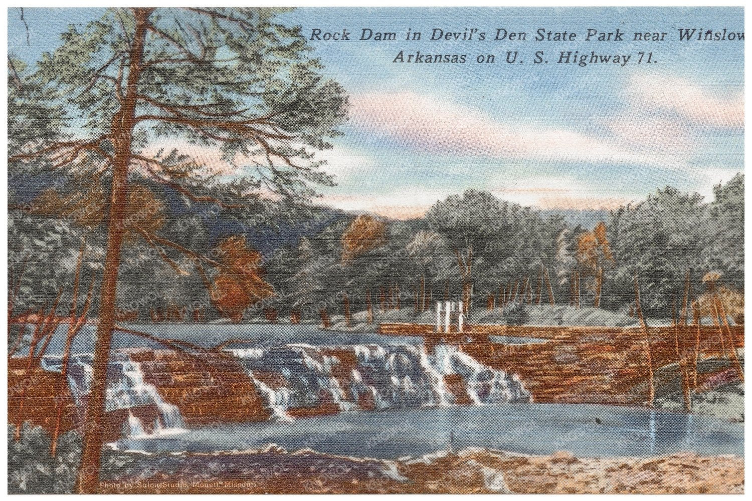 Rock Dam Devils Den State Park Vintage Postcard 1930 - 1945 - Available at KNOWOL