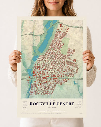 Rockville Centre, New York map print, 12 x 18 archival matte print